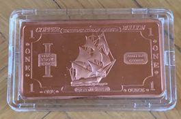 1 Unze Bullion Kupferbarren Segelschiff, Bounty Schiff USA