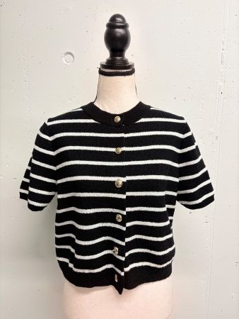 H&M kurzarm Strickjacke Cardigan schwarz weiss gestreift