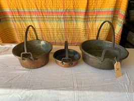 3 Kupfer Kessel mit Henkel guter Zustand