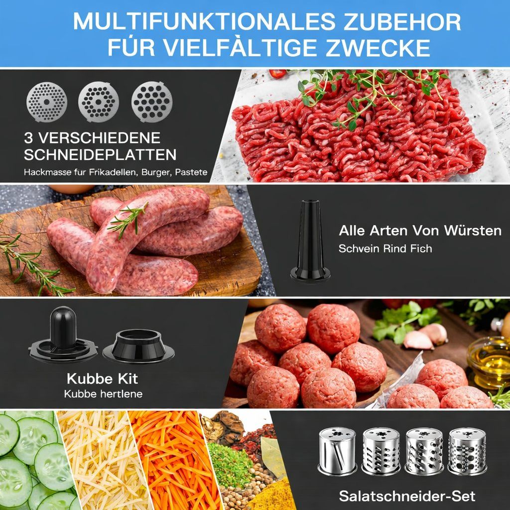Elettrodomestici da cucina: Elektrischer Fleischwolf 2 in1 Edelstahl Wurstmaschine 2000W – Nuovo e nell'imballaggio originale da Fislisbach venduto da IboTrade 2