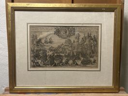 Antiker Kupferstich 1788 – Eroberung Ochakov – Echtgoldrahme