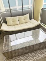 Rattan Lounge Set für den Sommer, 3er Sitz, Tisch Glasplatte