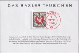 1850, das BASLER TÄUBCHEN, Facsimile-Druck 1988 auf "Blatt"