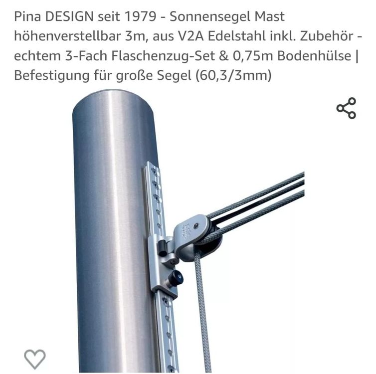 Sonnensegel Mast höhenverstellbar 3m Edelstahl neuwertig Kaufen auf