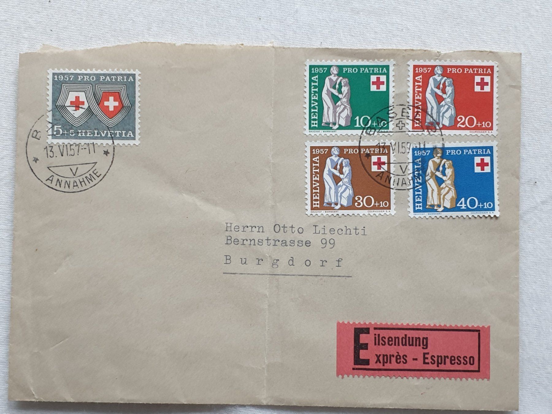 Alle Briefmarken: (225)  Brief mit Satz Pro Patria 1957 – Gebraucht aus Schwarzhäusern von Inot3 8