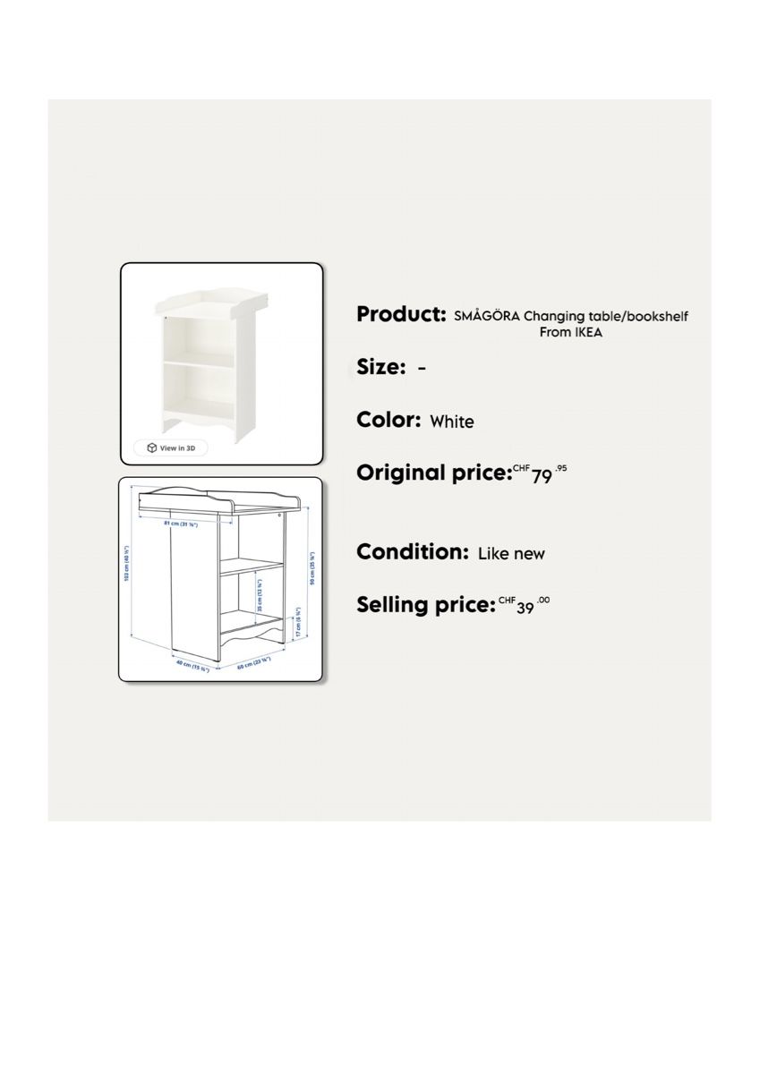 Ikea Tables à langer & accessoires: SMÅGÖRA Changing table/bookshelf From IKEA – Neuf (Voir description) à Gümligen par san_8cjy