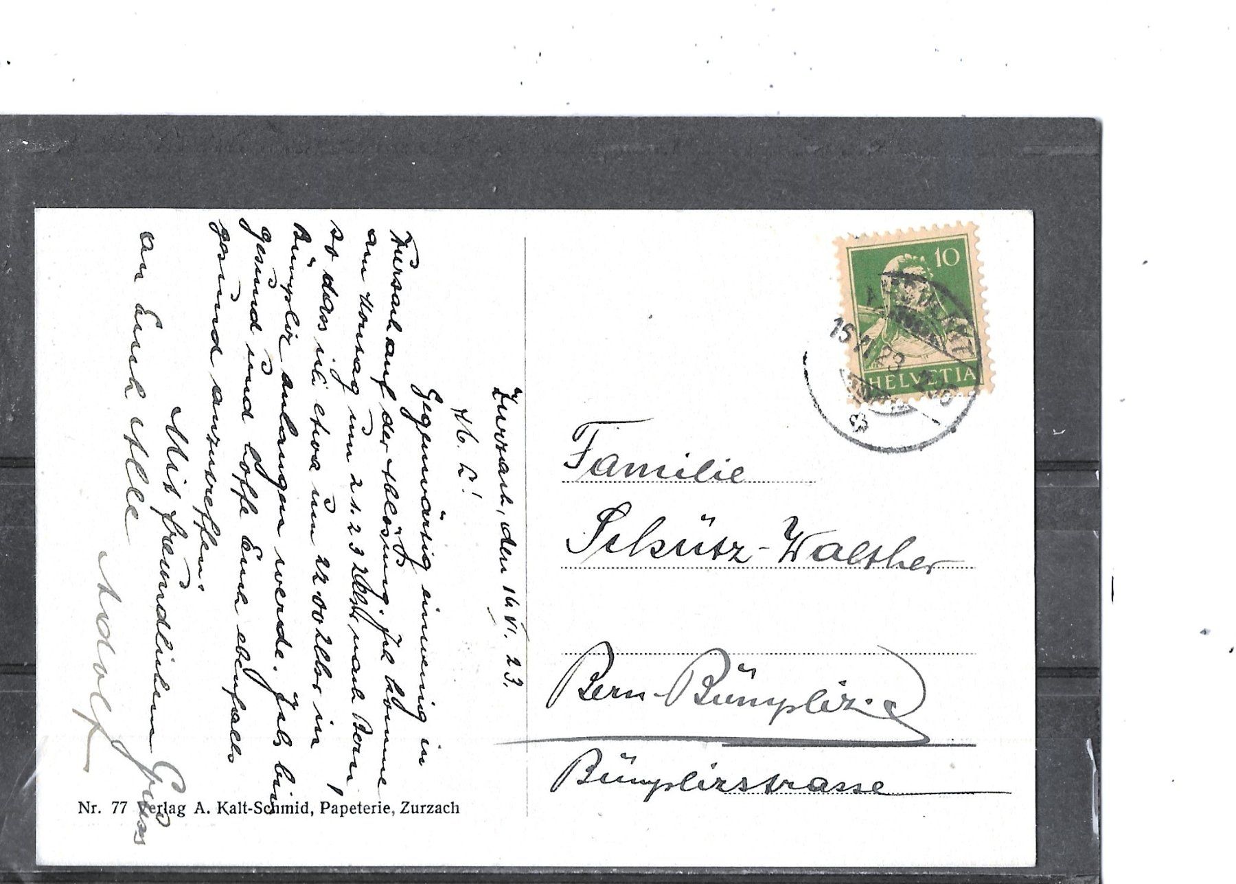 Cartoline postali: AG Zurzach 1923 – Usato da Schocherswil venduto da Wilare 1
