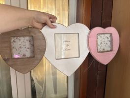 3er Set Herz Bilderrahmen Shabby Chic Vintage Landhaus Holz