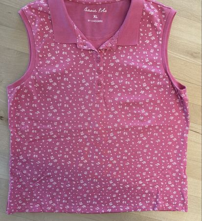 Pink Polo Top, Grösse L/XL, Sommerliches Blumenmuster