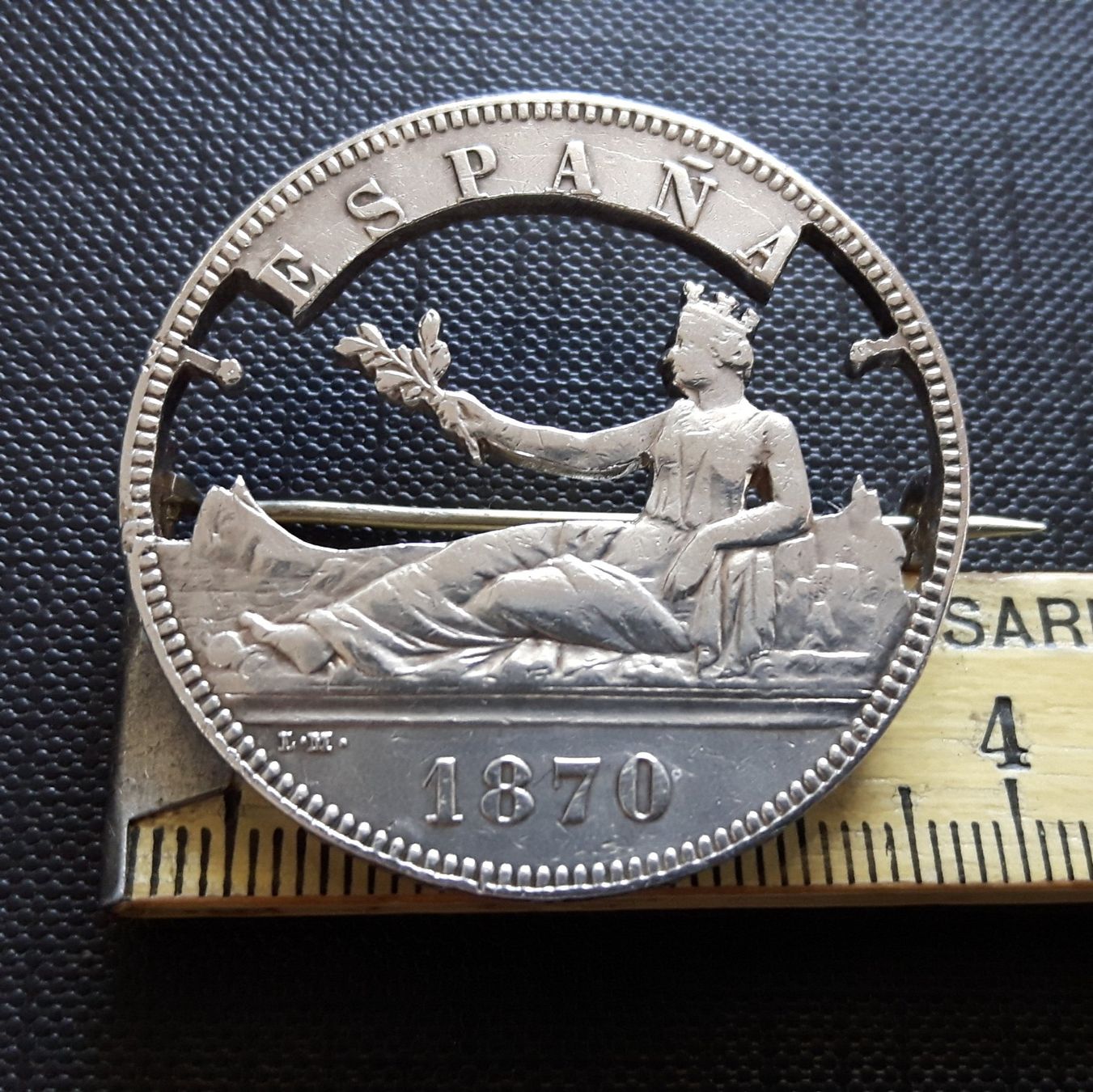 Tutti le monete: 5 Pesetas ESPANA 1870 (Münz-Brosche) – Usato da Zürich venduto da brinkosos 2
