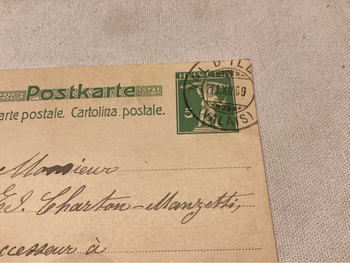 Cartoline postali: St. GINGOLPH cachet de remplacement 1909 sur entier – Usato da Luc (Ayent) venduto da Rebouille 1