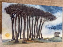 AK ungelaufen Bäume Wind  Natur Kunstkarte