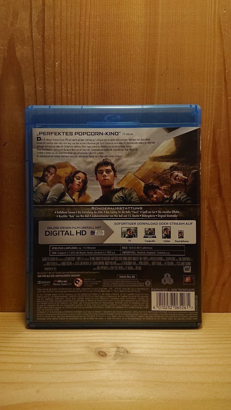 Tutti i DVDs: MAZE RUNNER Die Auserwählten im Labyrinth Blu-Ray – Usato da Wilderswil venduto da Exebub 1