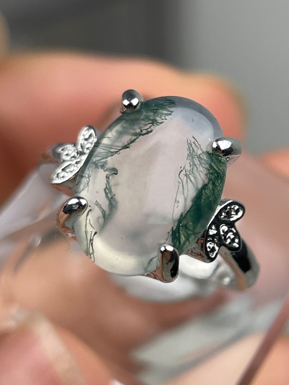 Anelli: Moosachat-Ring,Cabochon Edelstein, Naturstein – Nuovo e nell'imballaggio originale da Schiers venduto da sisikristall 3