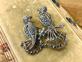 ART DECO BROSCHE SILBER 900-ER MARKASITE SIGNIERT FRANKREICH