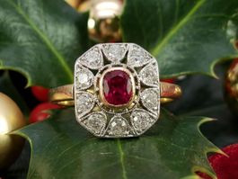 Antiker Rubin-Diamantring – Frühes Art Déco 18k Gold Platin