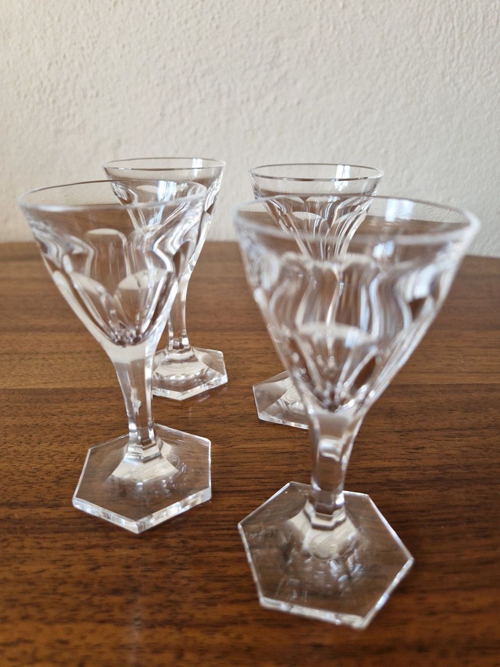 Moser Bicchieri: 4  Moser Kristall Gläser Schnaps oder Likör , Hexagon Fuss – Nuovo (secondo la descrizione) da Bern venduto da Antikbatik 2