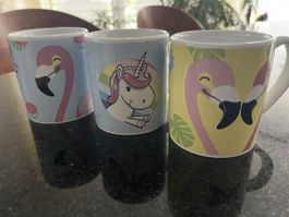 Sommerliche Tassenset mit Flamingos & Einhorn 3 Stk.