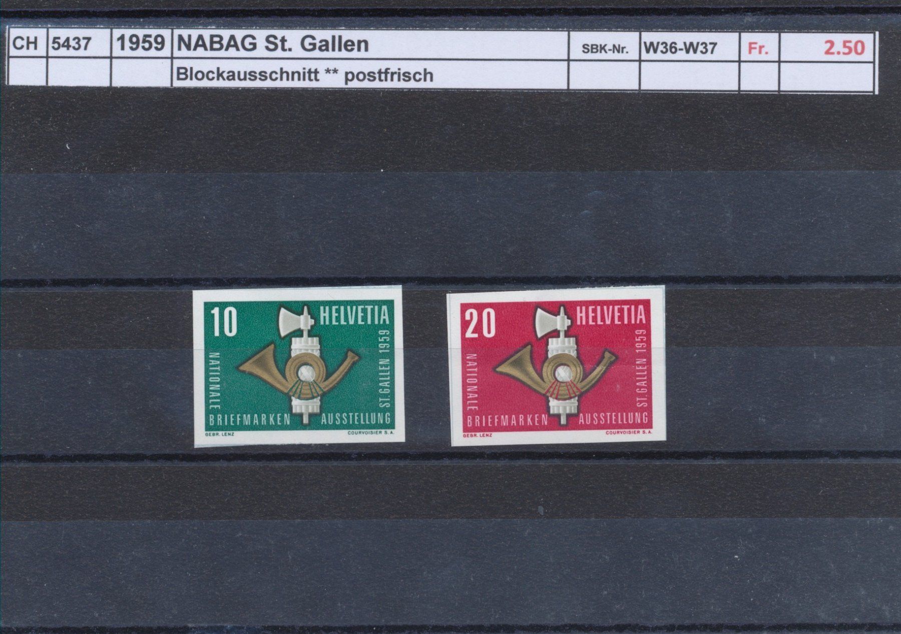 Tutti i francobolli: 1959 Einzelwerte aus "NABAG - St. Gallen", ** postfrisch – Nuovo (secondo la descrizione) da Winterthur venduto da Zupogeru