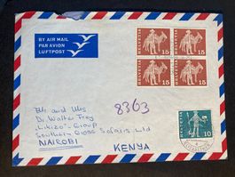Schweiz 1966 Luftpostbrief Basel Nairobi Ankunftsstempel 4er