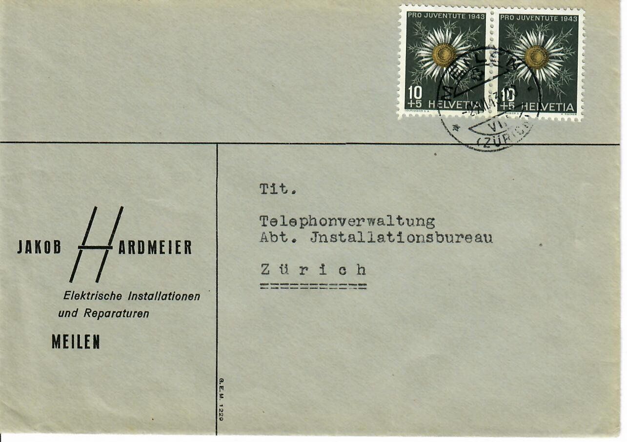 Alle Briefmarken: Brief, Jakob Hardmeier Meilen 1943 – Gebraucht aus Hochdorf von Ziegel-16