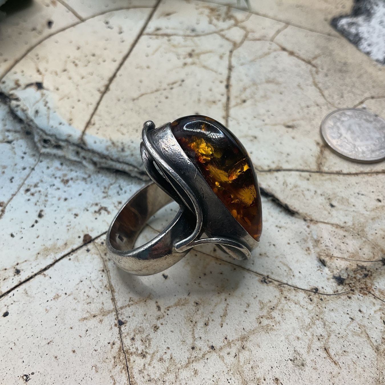 Anelli: Antiker Bernsteinring in Sterlingsilber, Gr.55.5 – Usato da luzern venduto da Alpendorf1 4