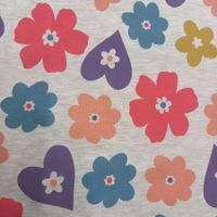 Jersey Stoff Herz und Blumen creme melange