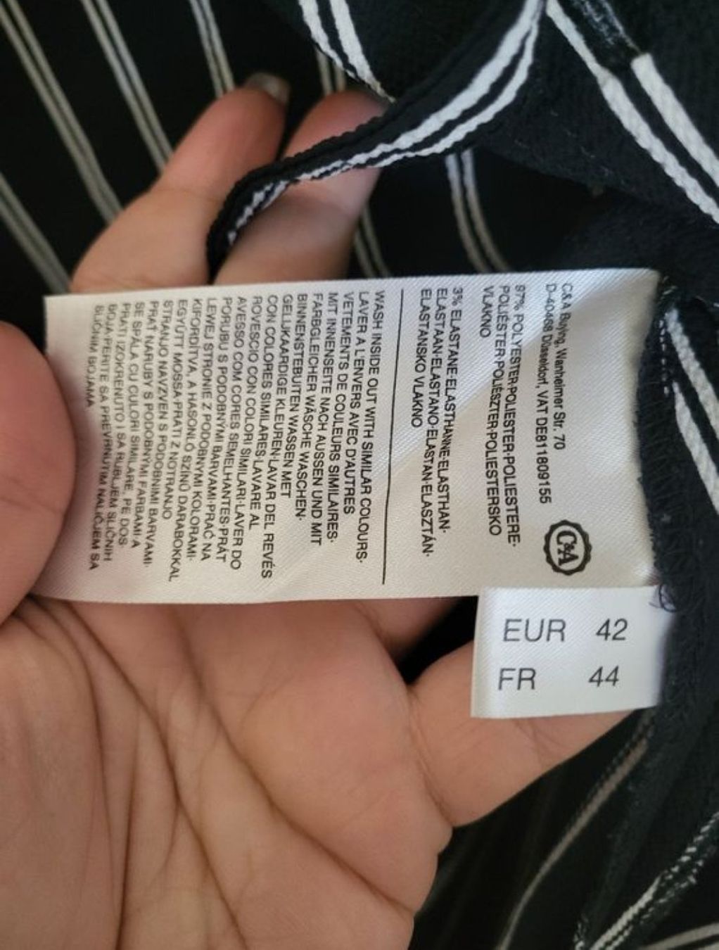 C&A Vestiti: Schwarzes gestreiftes Blusenkleid Gr. 42, langarm – Usato da Pfäffikon ZH venduto da siae 1