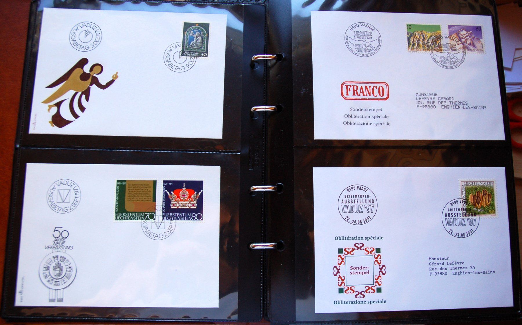 Alle Briefmarken: 84 FDC divers pays dans un album ocre – Gebraucht aus Gland von pas_wxw 2
