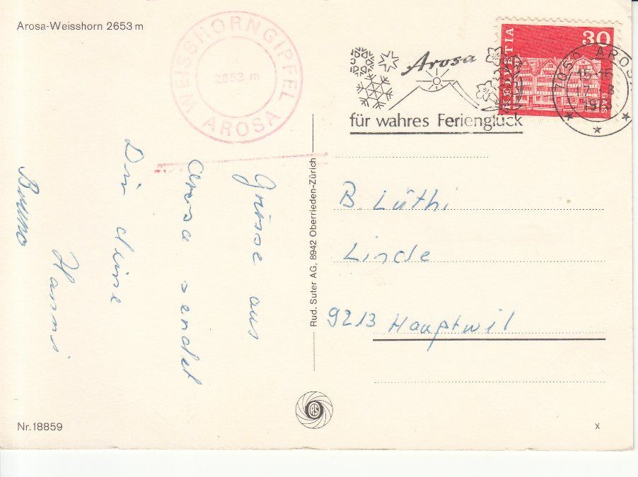 Cartoline postali: Arosa - Weisshorn 1973 – Usato da Bürglen TG venduto da StampGraf 1