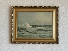 Kunstdruck Meeresbrandung im Goldrahmen