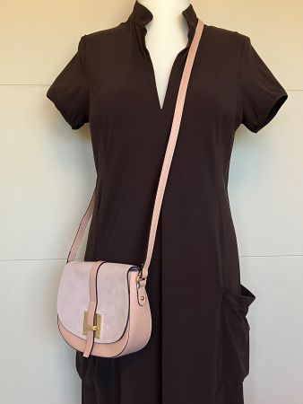 Rosa echtleder Umhängetasche Crossbody, made in Italy, top