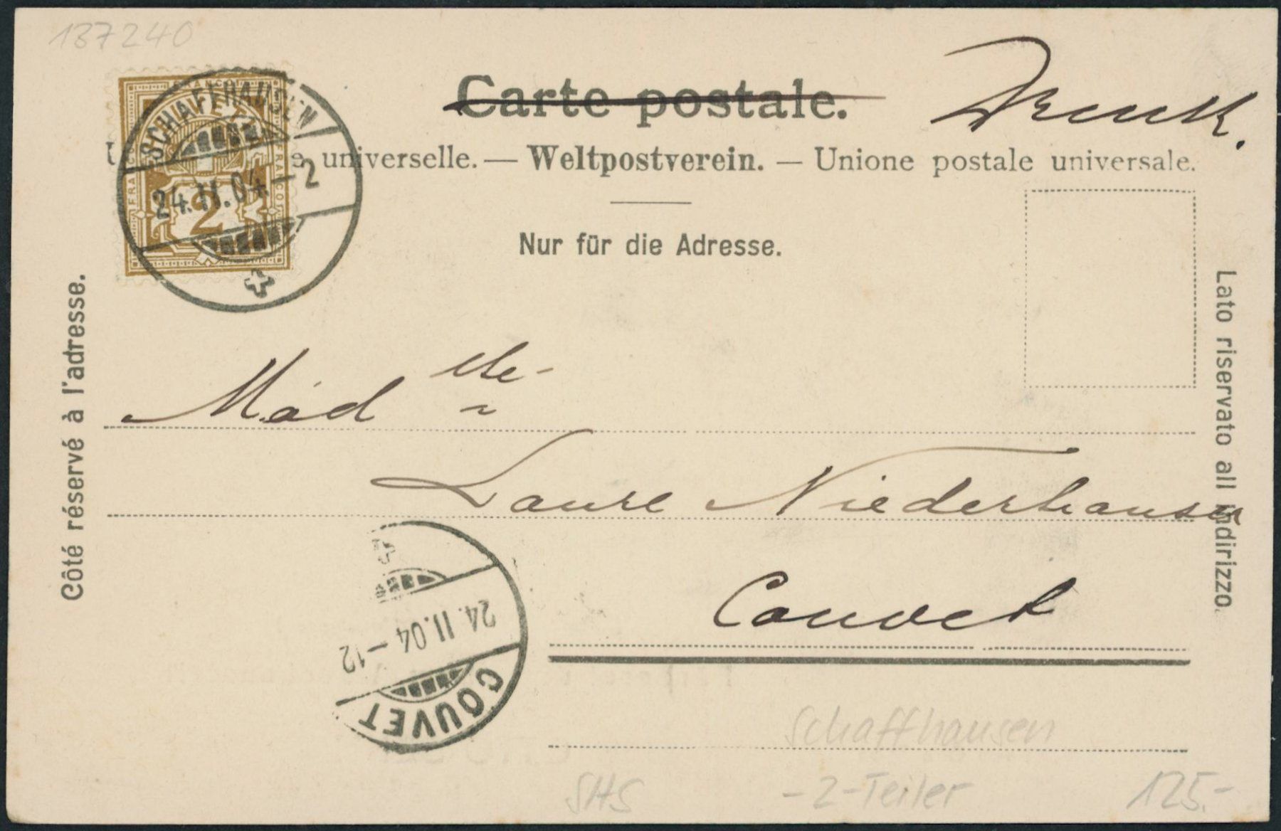 Cartoline postali: SHS Schaffhausen – Usato da Schindellegi venduto da dolpitz 1
