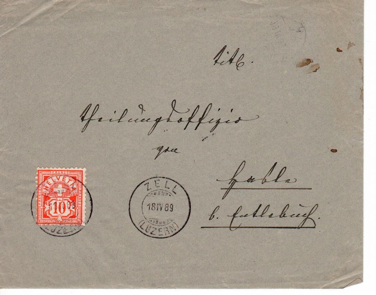Alle Briefmarken: Brief , Zell 1889 nach Entlebuch – Gebraucht aus Wolhusen von Curver9