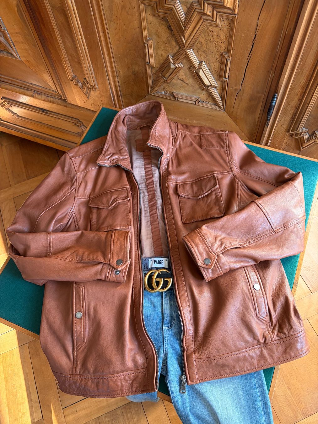 Giacche: ROSS & COLL  Leder Oversize Jacke Größe 58 Farbe: Cognac – Usato da Interlaken venduto da Bona55 1