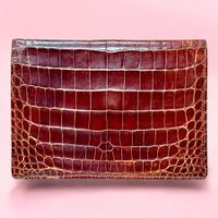 Portefeuille ancien en véritable cuir d'alligator brun