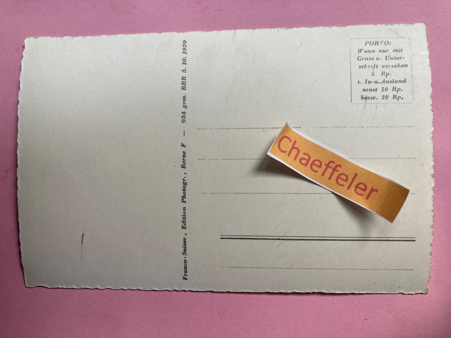 Cartoline postali: B 8874 Frinisberg – Usato da Zürich venduto da Chaeffeler 1