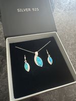 Silber 925 Schmuckset Opal Kette + Ohrringe neu