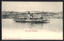 Zürichsee, Dampfer Waedensweil auf dem 
