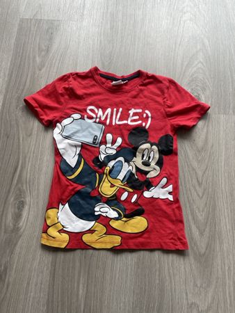 Rotes Disney T-Shirt, Mickey & Donald, Gr. 128, Top Zustand