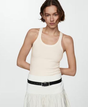 🤩MANGO NEUE KOLLEKTION STRICK-TOP RIPPSTRUCKTUR ECRU NEU