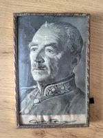 General Guisan, Seidenstickerei Portrait im Rahmen, Rarität,