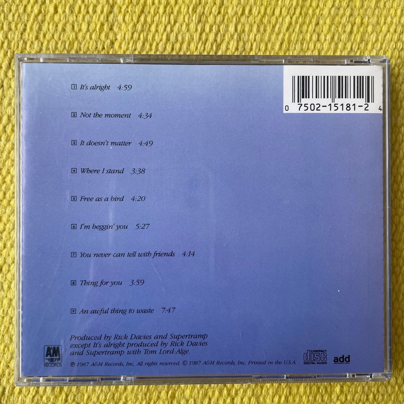 CD: SUPERTRAMP-FREE AS A BIRD – Usato da Rorschacherberg venduto da CD-Roli 1