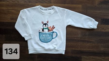 Kinder Pullover weiss Pinguin Motiv Grösse 134 - NEU