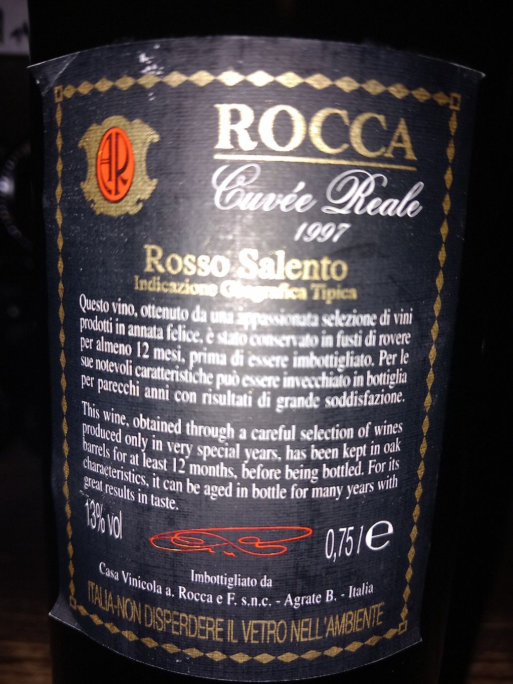 Vino: Rocca cuvée Reale rosso salento 1997 – Nuovo e nell'imballaggio originale da Le locle venduto da juliensaran 3