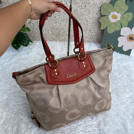 Handtasche Coach Stoff Muster Cognac Leder Zustand gut