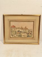 Framed Print Lausanne Landscape View Gold Frame