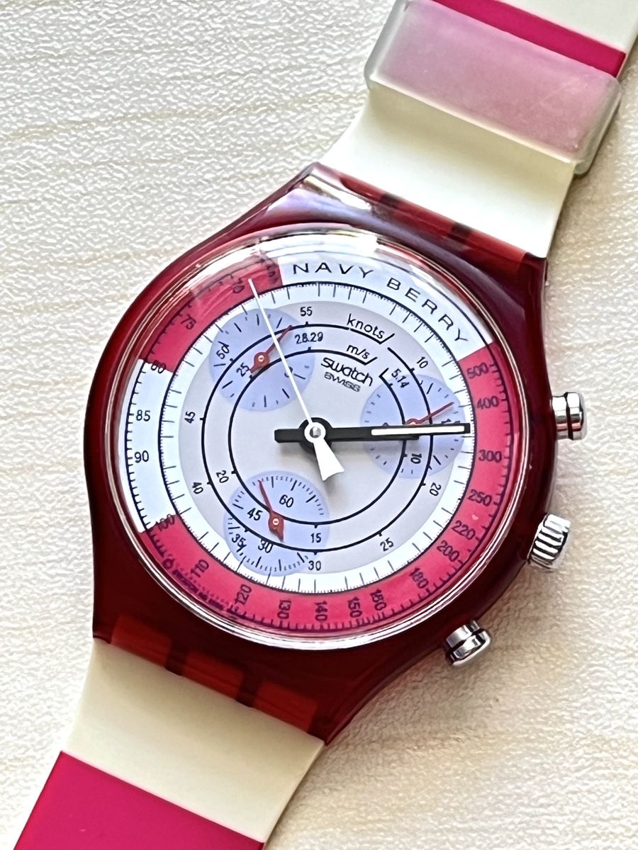 Swatch Orologi: Swatch Navy Berry Uhr mit Chronograph rotes Gehäuse  – Usato da Grenchen venduto da chththl