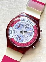 Swatch Navy Berry Uhr mit Chronograph rotes Gehäuse 