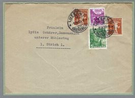 1937, SCHÖNE MISCHFRANKATUR PJ/TELL/LANDSCHAFTEN 0 LUZERN